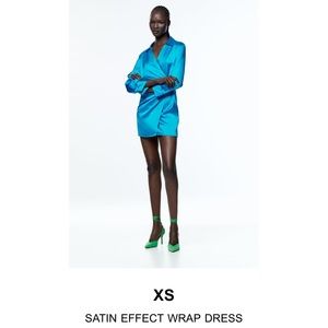 Zara satin effect wrap dress aqua